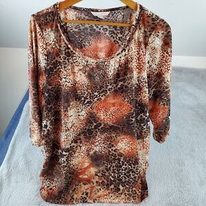 Laura Ashley Top Womans Sz 2X Leopard Print 3/4 Sleeve‎ Tunic Pullover Blouse